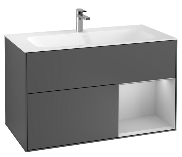 Тумба под раковину Villeroy & Boch Finion 99,6х49,8 см с подсветкой МДФ антрацит матовый лак/светло-серый матовый лак F040GJGK