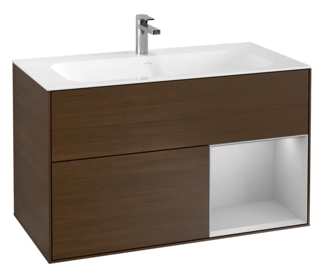 Тумба під раковину Villeroy & Boch Finion 99,6х49,8 см з підсвічуванням ДСП шпон волоського горіха/світло-сірий матовий лак F040GJGN