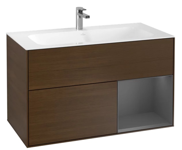 Тумба под раковину Villeroy & Boch Finion 99,6х49,8 см с подсветкой ДСП шпон грецкого ореха/антрацит матовый лак F040GKGN