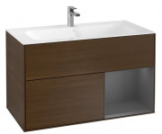 Тумба под раковину Villeroy & Boch Finion 99,6х49,8 см с подсветкой ДСП шпон грецкого ореха/антрацит матовый лак F040GKGN