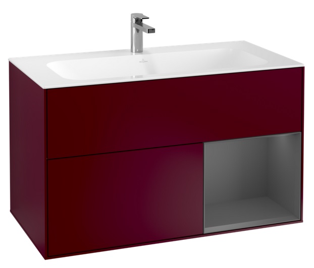 Тумба под раковину Villeroy & Boch Finion 99,6х49,8 см с подсветкой МДФ пион матовый лак/антрацит матовый лак F040GKHB