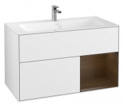 Тумба под раковину Villeroy & Boch Finion 99,6х49,8 см с подсветкой МДФ глянцевый белый лак/шпон грецкого ореха F040GNGF