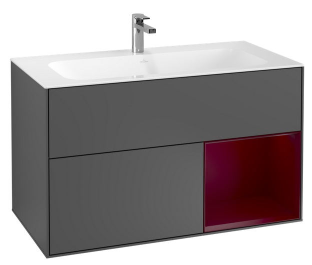 Тумба под раковину Villeroy & Boch Finion 99,6х49,8 см с подсветкой МДФ антрацит матовый лак/пион матовый лак F040HBGK