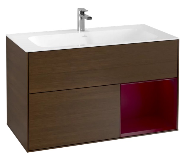 Тумба под раковину Villeroy & Boch Finion 99,6х49,8 см с подсветкой ДСП шпон грецкого ореха/пион матовый лак F040HBGN