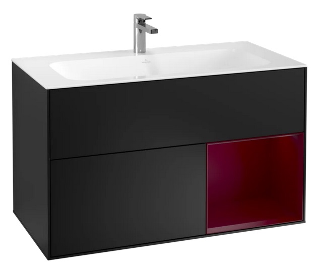 Тумба под раковину Villeroy & Boch Finion 99,6х49,8 см с подсветкой МДФ черный матовый лак/пион матовый лак F040HBPD