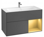 Тумба под раковину Villeroy & Boch Finion 99,6х49,8 см с подсветкой МДФ антрацит матовый лак/золотой матовый лак F040HFGK