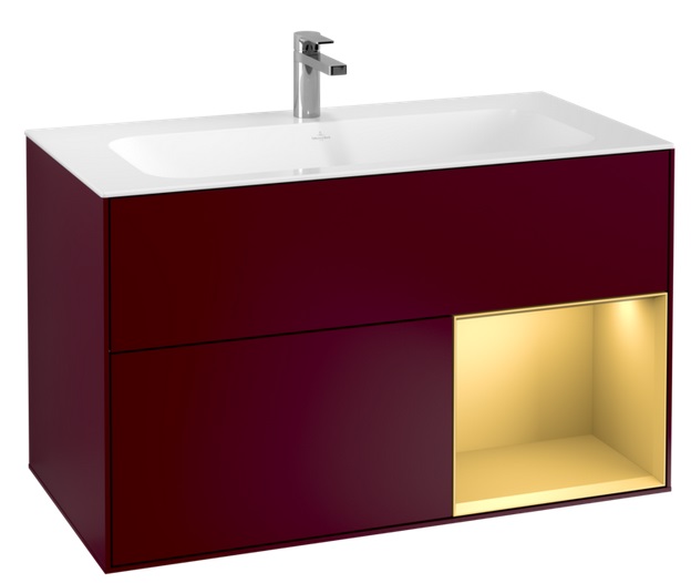 Тумба под раковину Villeroy & Boch Finion 99,6х49,8 см с подсветкой МДФ пион матовый лак/золотой матовый лак F040HFHB