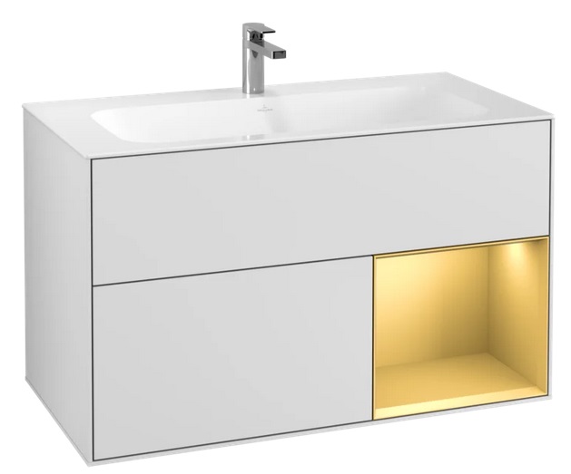 Тумба под раковину Villeroy & Boch Finion 99,6х49,8 см с подсветкой МДФ белый матовый лак/золотой матовый лак F040HFMT