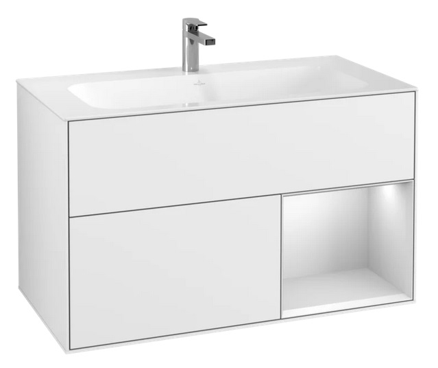 Тумба під раковину Villeroy & Boch Finion 99,6 49,8 см з підсвічуванням МДФ глянсовий білий лак/білий матовий лак F040MTGF