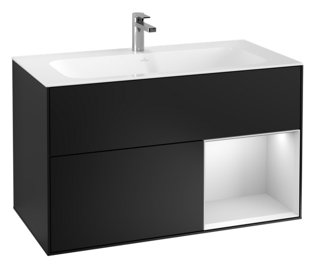 Тумба под раковину Villeroy & Boch Finion 99,6х49,8 см с подсветкой МДФ черный матовый лак/белый матовый лак F040MTPD