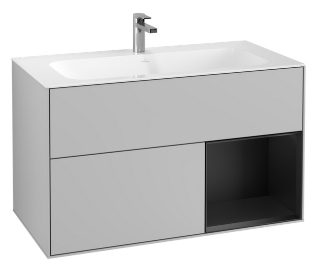 Тумба під раковину Villeroy & Boch Finion 99,6х49,8 см з підсвічуванням МДФ світло-сірий матовий лак/чорний матовий лак F040PDGJ