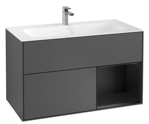 Тумба под раковину Villeroy & Boch Finion 99,6х49,8 см с подсветкой МДФ антрацит матовый лак/черный матовый лак F040PDGK