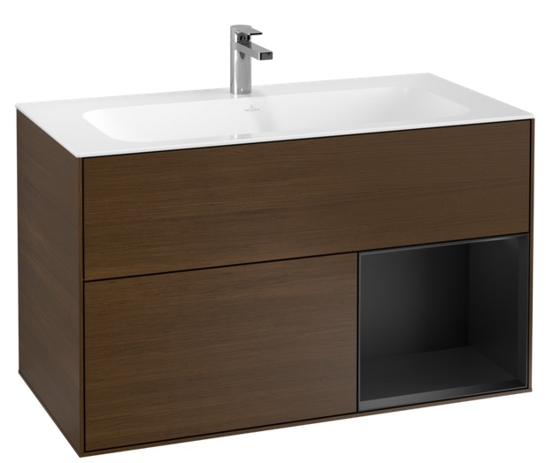 Тумба под раковину Villeroy & Boch Finion 99,6х49,8 см с подсветкой ДСП шпон грецкого ореха/черный матовый лак F040PDGN