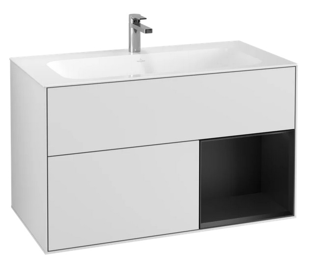 Тумба під раковину Villeroy & Boch Finion 99,6х49,8 см із підсвічуванням МДФ білий матовий лак/чорний матовий лак F040PDMT