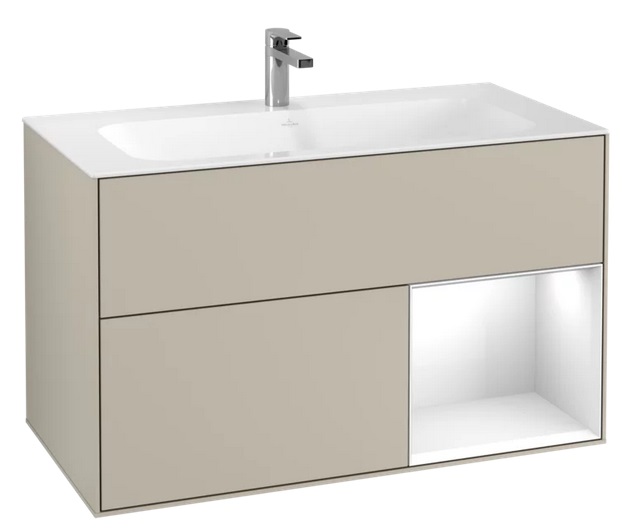 Тумба під раковину Villeroy & Boch Finion 99,6 х49, 8 см з підсвічуванням МДФ пісок матовий лак/глянсовий білий лак F040GFHH