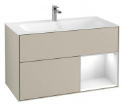 Тумба под раковину Villeroy & Boch Finion 99,6х49,8 см с подсветкой МДФ песок матовый лак/глянцевый белый лак F040GFHH