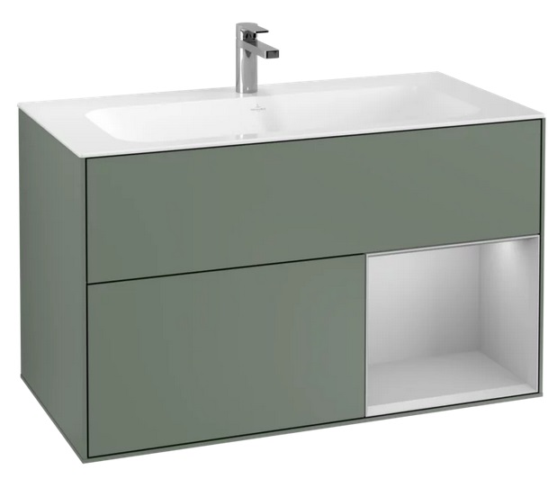 Тумба под раковину Villeroy & Boch Finion 99,6х49,8 см с подсветкой МДФ оливковый матовый лак/светло-серый матовый лак F040GJGM