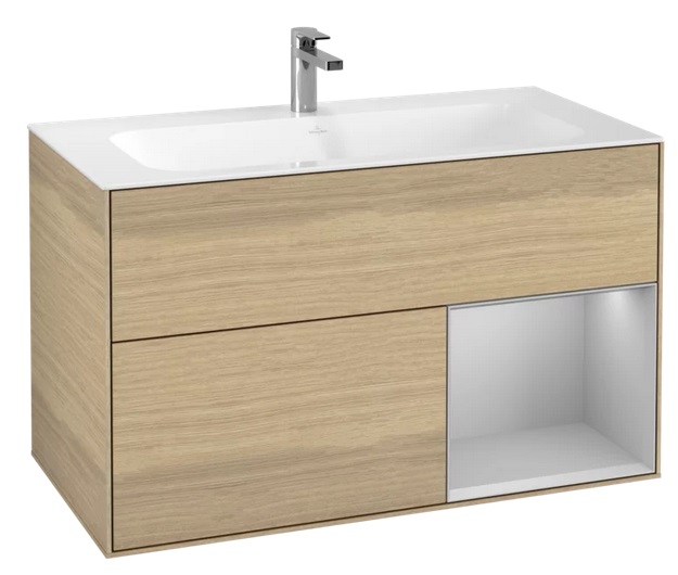 Тумба под раковину Villeroy & Boch Finion 99,6х49,8 см с подсветкой ДСП шпон дуба/светло-серый матовый лак F040GJPC