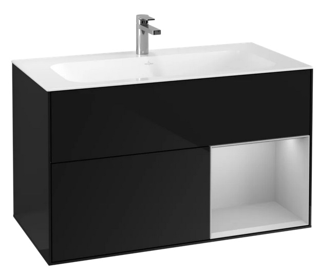 Тумба под раковину Villeroy & Boch Finion 99,6х49,8 см с подсветкой МДФ глянцевый черный лак/светло-серый матовый лак F040GJPH