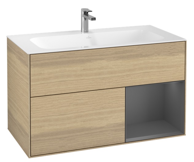 Тумба под раковину Villeroy & Boch Finion 99,6х49,8 см с подсветкой ДСП шпон дуба/антрацит матовый лак F040GKPC