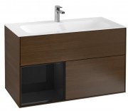 Тумба під раковину Villeroy & Boch Finion 99,6х49,8 см з підсвічуванням ДСП шпон волоського горіха/глянцевий чорний лак G030PHGN