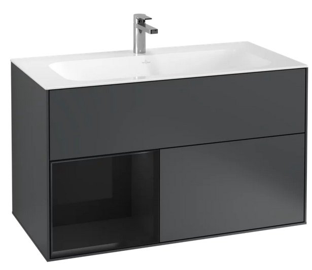 Тумба под раковину Villeroy & Boch Finion 99,6х49,8 см с подсветкой МДФ темно-синий матовый лак/глянцевый черный лак G030PHHG