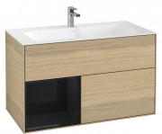 Тумба под раковину Villeroy & Boch Finion 99,6х49,8 см с подсветкой ДСП шпон дуба/глянцевый черный лак G030PHPC
