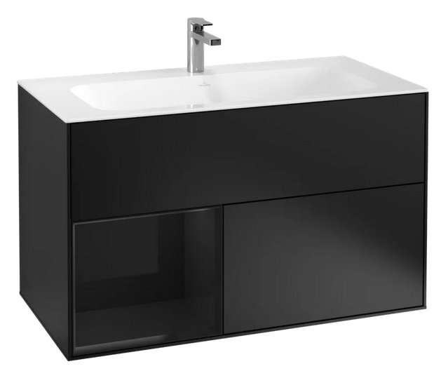 Тумба под раковину Villeroy & Boch Finion 99,6х49,8 см с подсветкой МДФ черный матовый лак/глянцевый черный лак G030PHPD