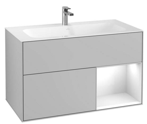 Тумба під раковину Villeroy & Boch Finion 99,6х49,8 см із підсвічуванням МДФ світло-сірий матовий лак/глянцевий білий лак F040GFGJ