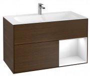 Тумба под раковину Villeroy & Boch Finion 99,6х49,8 см с подсветкой ДСП шпон грецкого ореха/глянцевый белый лак F040GFGN