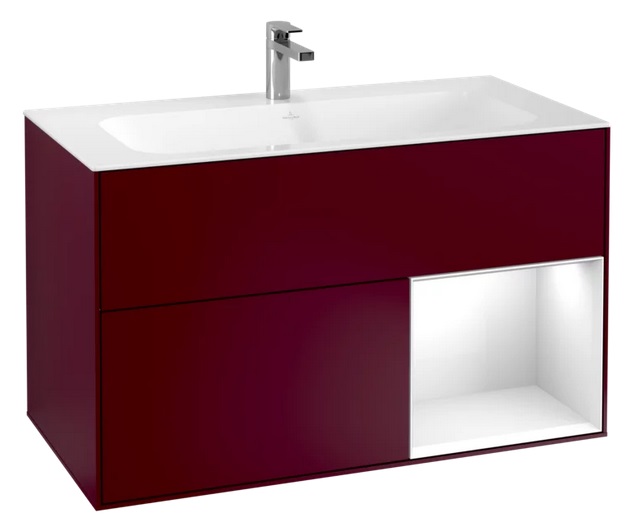 Тумба под раковину Villeroy & Boch Finion 99,6х49,8 см с подсветкой МДФ пион матовый лак/глянцевый белый лак F040GFHB