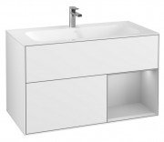 Тумба под раковину Villeroy & Boch Finion 99,6х49,8 см с подсветкой МДФ глянцевый белый лак/светло-серый матовый лак F040GJGF