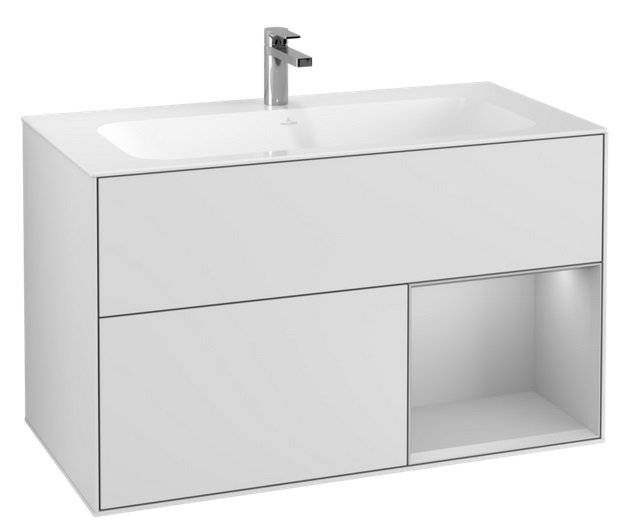 Тумба под раковину Villeroy & Boch Finion 99,6х49,8 см с подсветкой МДФ белый матовый лак/светло-серый матовый лак F040GJMT