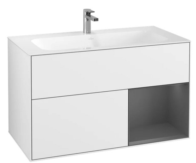 Тумба под раковину Villeroy & Boch Finion 99,6х49,8 см с подсветкой МДФ глянцевый белый лак/антрацит матовый лак F040GKGF