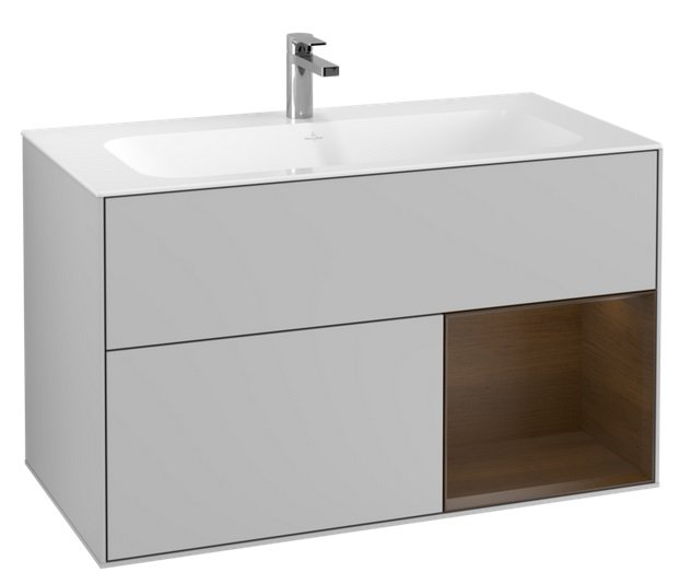 Тумба під раковину Villeroy & Boch Finion 99,6х49,8 см з підсвічуванням МДФ світло-сірий матовий лак/шпон волоського горіха F040GNGJ