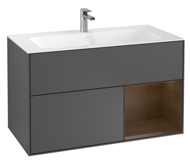 Тумба під раковину Villeroy & Boch Finion 99,6х49, 8 см з підсвічуванням МДФ антрацит матовий лак/шпон волоського горіха F040GNGK