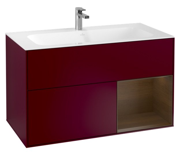 Тумба під раковину Villeroy & Boch Finion 99,6х49,8 см з підсвічуванням МДФ півонія матовий лак/шпон волоського горіха F040GNHB