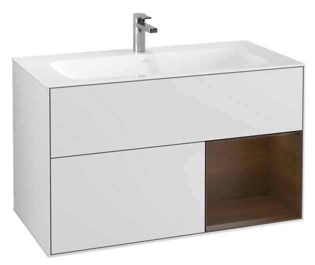 Тумба під раковину Villeroy & Boch Finion 99,6х49,8 см з підсвічуванням МДФ білий матовий лак/шпон волоського горіха F040GNMT