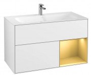 Тумба под раковину Villeroy & Boch Finion 99,6х49,8 см с подсветкой МДФ глянцевый белый лак/золотой матовый лак F040HFGF