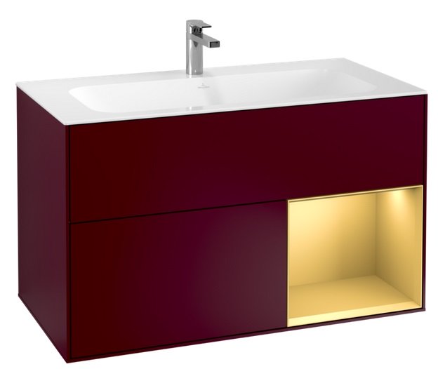 Тумба під раковину Villeroy & Boch Finion 99,6х49,8 см з підсвічуванням МДФ півонія матовий лак/золотий матовий лак F040HFHB