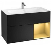 Тумба под раковину Villeroy & Boch Finion 99,6х49,8 см с подсветкой МДФ черный матовый лак/золотой матовый лак F040HFPD