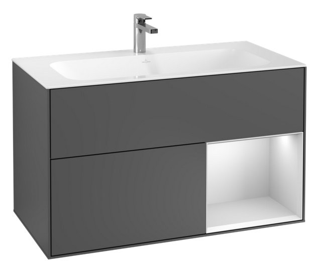 Тумба під раковину Villeroy & Boch Finion 99,6х49,8 см з підсвічуванням антрацит матовий лак/білий матовий лак F040MTGK