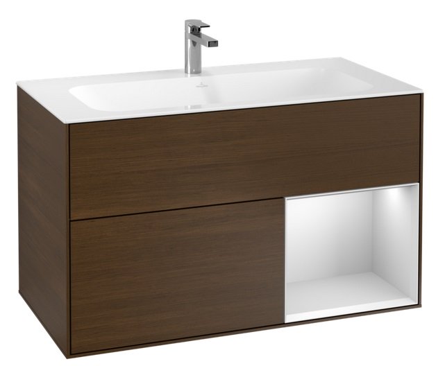 Тумба под раковину Villeroy & Boch Finion 99,6х49,8 см с подсветкой ДСП шпон грецкого ореха/белый матовый лак F040MTGN