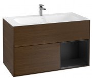 Тумба под раковину Villeroy & Boch Finion 99,6х49,8 см с подсветкой ДСП шпон грецкого ореха/черный матовый лак F040PDGN