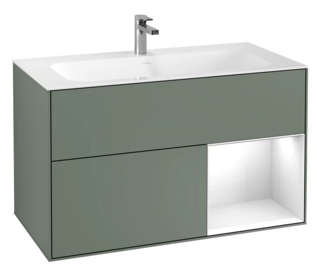 Тумба под раковину Villeroy & Boch Finion 99,6х49,8 см с подсветкой МДФ оливковый матовый лак/глянцевый белый лак F040GFGM