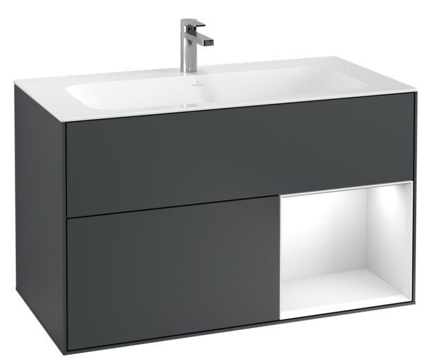 Тумба под раковину Villeroy & Boch Finion 99,6х49,8 см с подсветкой МДФ темно-синий матовый лак/глянцевый белый лак F040GFHG