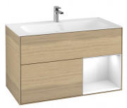 Тумба под раковину Villeroy & Boch Finion 99,6х49,8 см с подсветкой ДСП шпон дуба/глянцевый белый лак F040GFPC