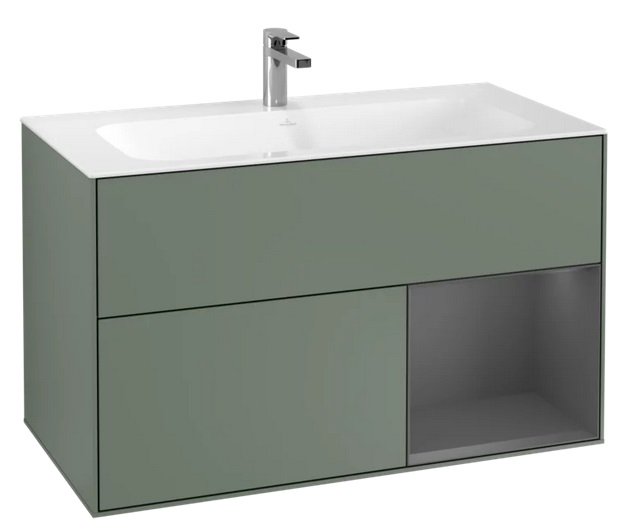 Тумба под раковину Villeroy & Boch Finion 99,6х49,8 см с подсветкой МДФ оливковый матовый лак/антрацит матовый лак F040GKGM