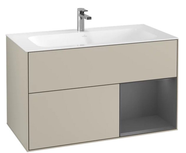 Тумба под раковину Villeroy & Boch Finion 99,6х49,8 см с подсветкой МДФ песок матовый лак/антрацит матовый лак F040GKHH