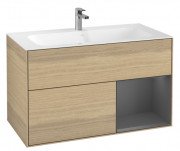 Тумба під раковину Villeroy & Boch Finion 99,6х49,8 см з підсвічуванням ДСП шпон дуба/антрацит матовий лак F040GKPC